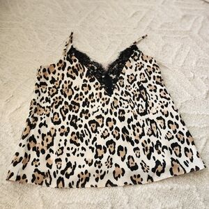 Leopard Print Lace Trim Cami Top